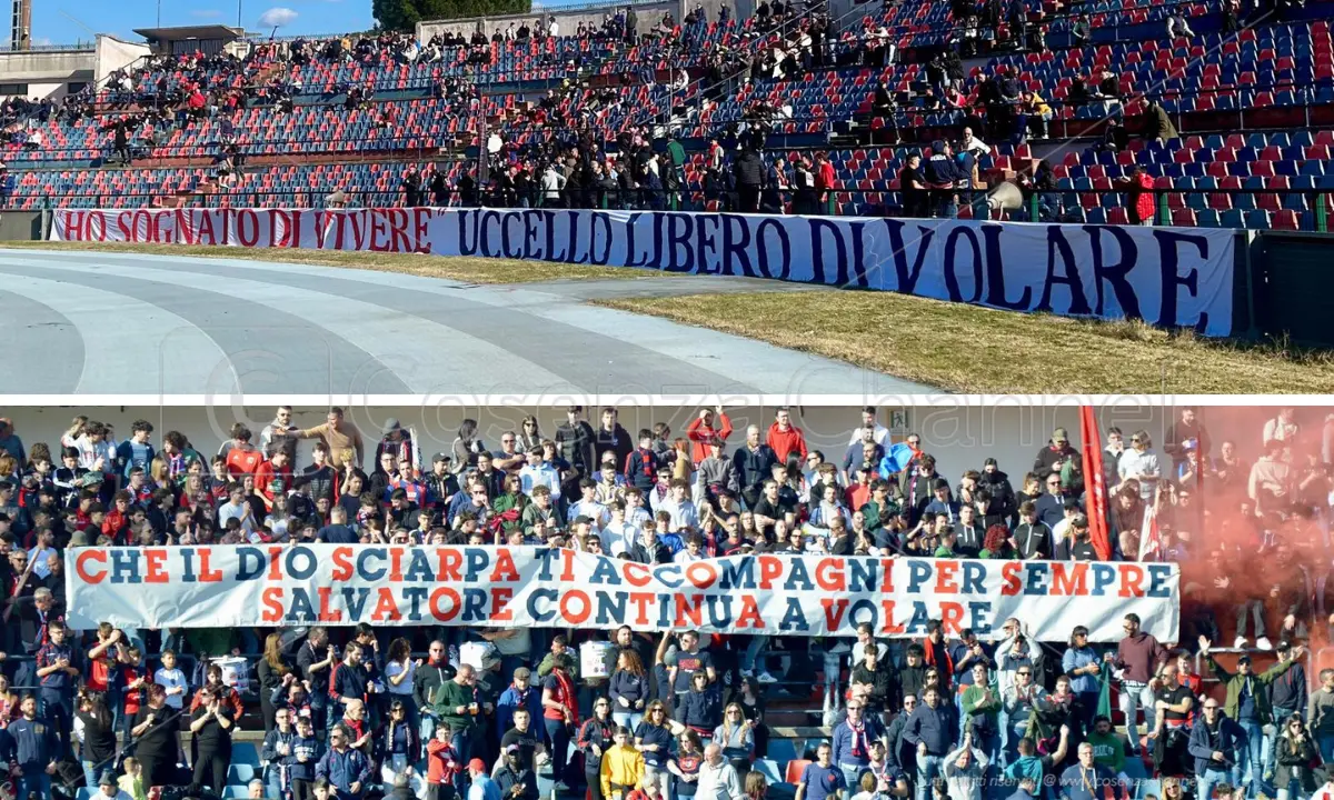 Salvatore Iaccino, l'ultimo saluto delle curve durante Cosenza-Palermo