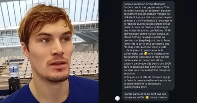 Minacce al tennista Arthur Bouquier: «Ho scommesso su di te, se perdi ti uccido»
