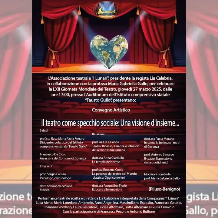 A Cosenza il convegno \"Il teatro come specchio sociale\": arte, emozioni e impegno