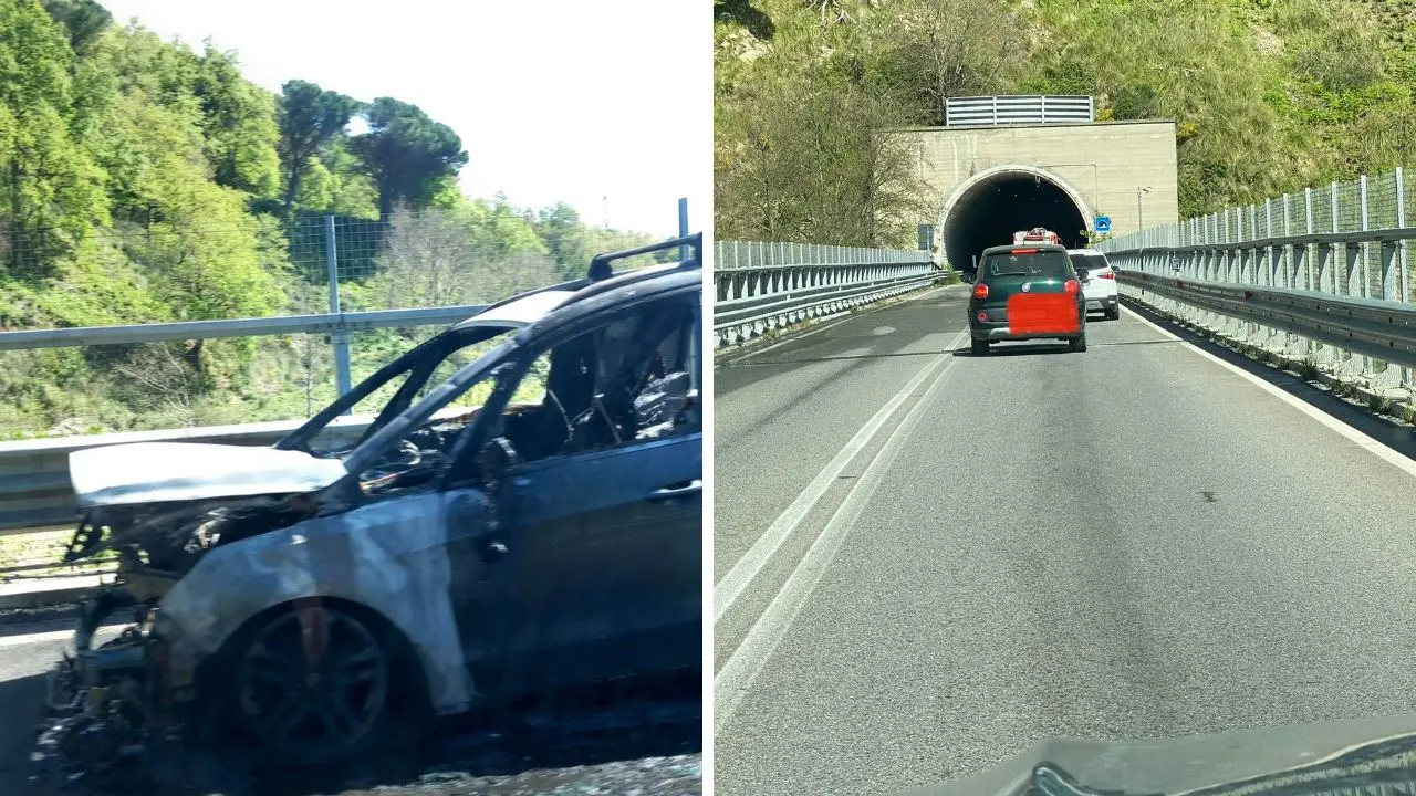 Paola, auto in fiamme in una galleria della statale 107: traffico bloccato
