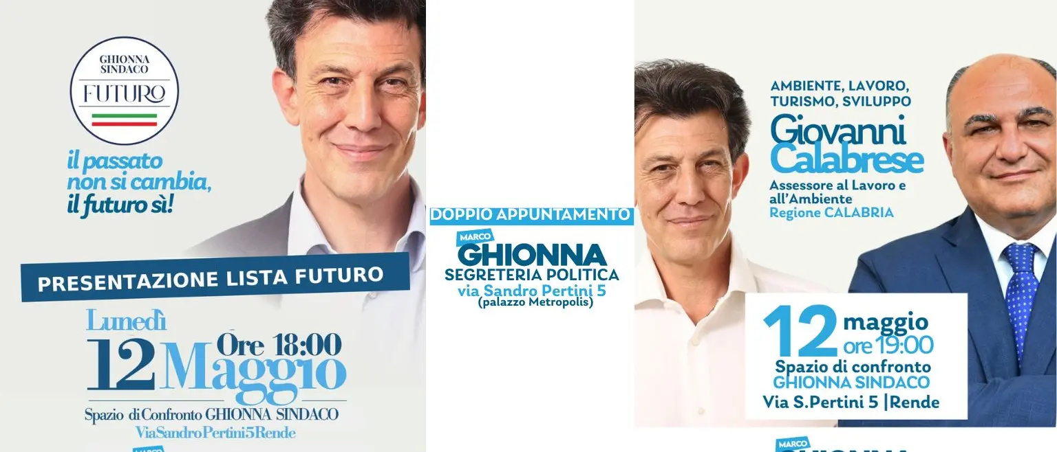 Rende, doppio appuntamento a sostegno di Ghionna sindaco: dibattito con Giovani Calabrese
