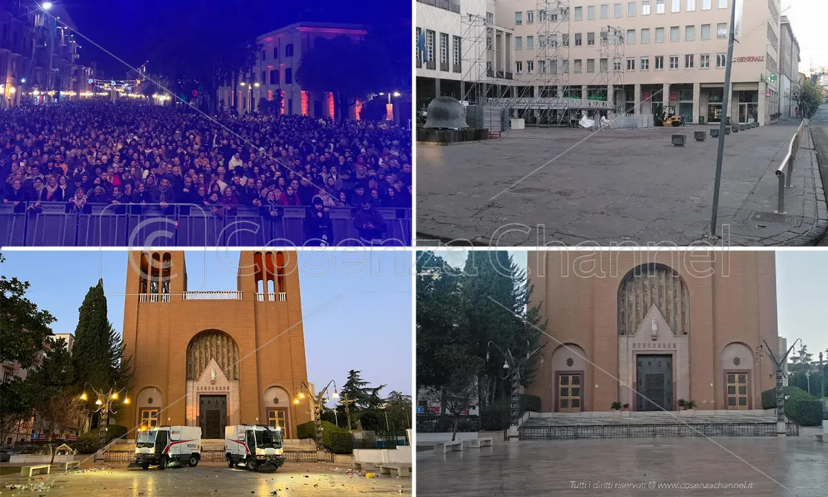 Cosenza, piazze e strade già ripulite dopo il concerto di Capodanno