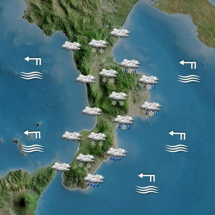 Neve fino a 200 metri in Calabria: le previsioni per l'8 e 9 febbraio