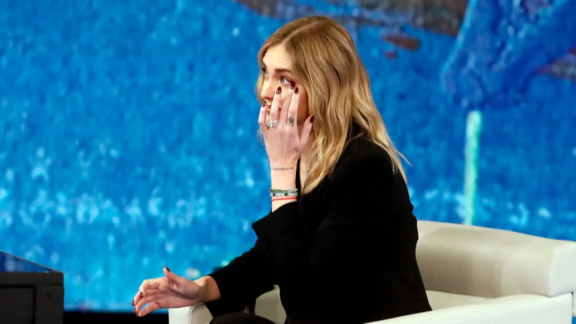 Chiara Ferragni durante l\\'intervista a \\'Che Tempo che fa\\', Milano, 03 marzo 2024. ///// talian blogger, businesswoman, fashion designer and model, Chiara Ferragni, during the interview at the Nove program \\'Che Tempo che fa\\', conducted by Fabio Fazio, in Milan, Italy, 03 March 2024. ANSA/MOURAD BALTI TOUATI , ANSA