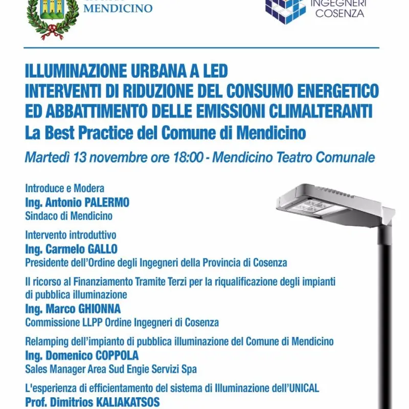 Mendicino, martedì un convegno sull'illuminazione a Led