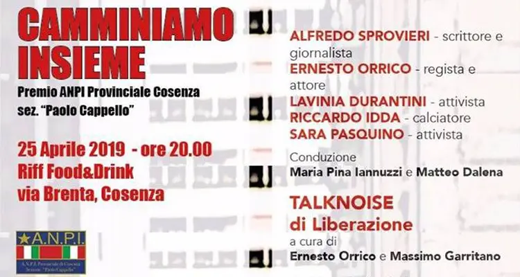 Idda premiato dall'Anpi di Cosenza. Sarà il simbolo del 25 aprile in città