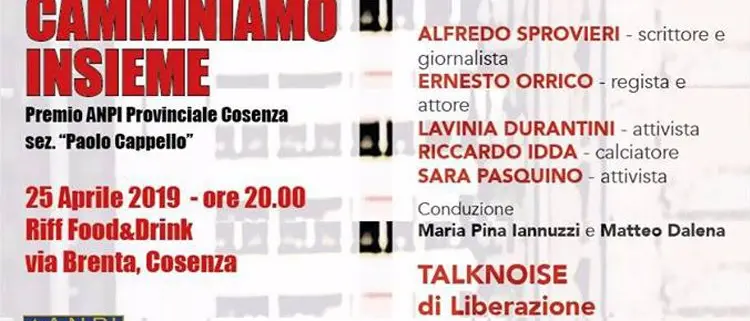 Idda premiato dall'Anpi di Cosenza. Sarà il simbolo del 25 aprile in città