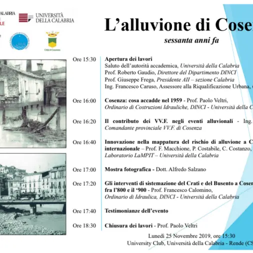 All'Unical un seminario su \"L'alluvione di Cosenza sessanta anni fa\"