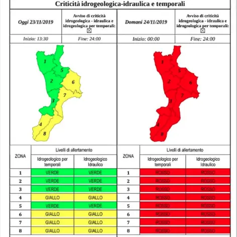 ATTENZIONE! Allerta meteo rossa su tutta la Calabria: domani massima prudenza