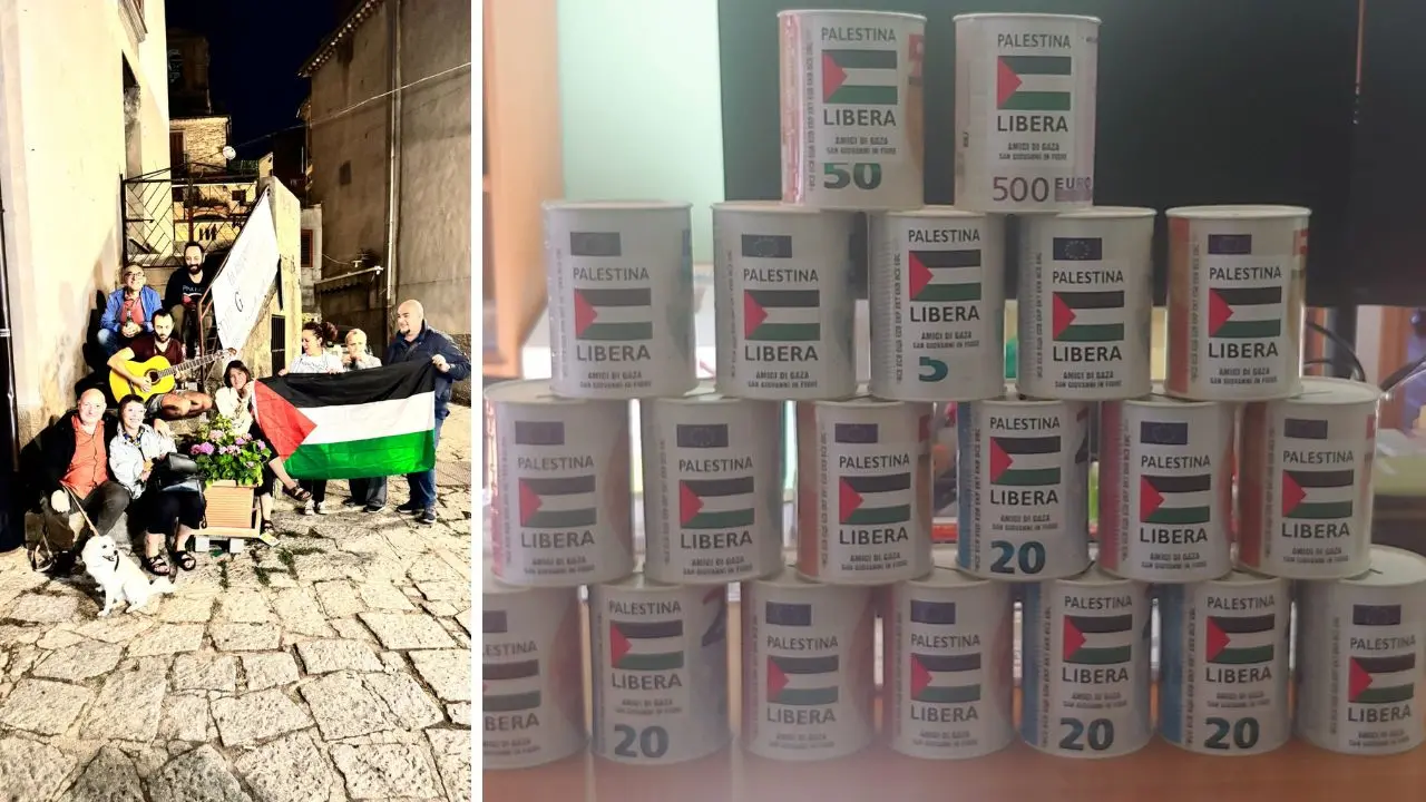 Un momento dell\\'iniziativa e i \"salvadani solidali\"