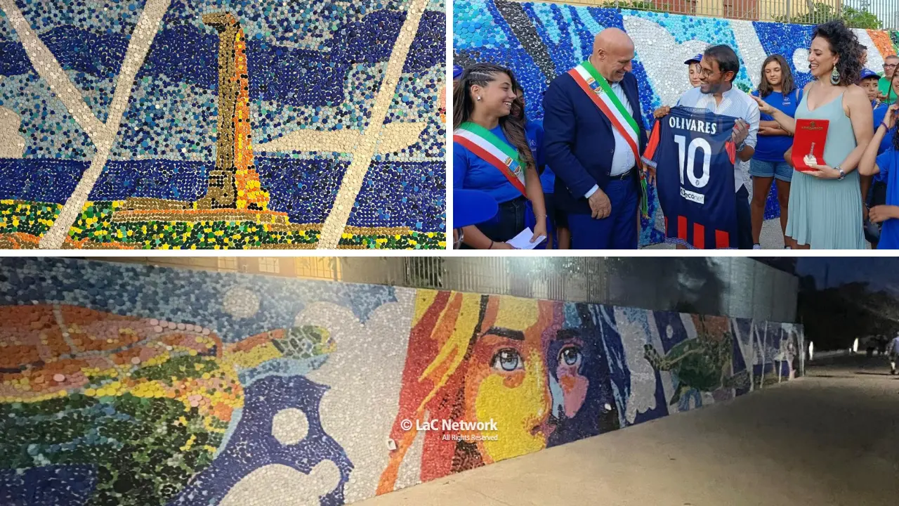 A Crotone 80mila\u00A0tappi di plastica diventano un’opera d’arte: è il più grande\u00A0murale del genere in Europa
