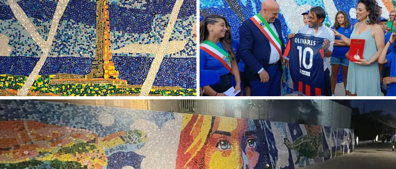 A Crotone 80mila\u00A0tappi di plastica diventano un’opera d’arte: è il più grande\u00A0murale del genere in Europa