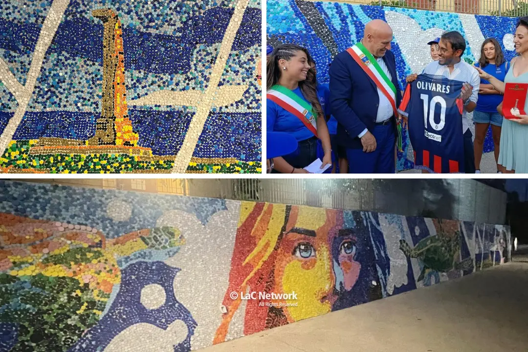 A Crotone 80mila\u00A0tappi di plastica diventano un’opera d’arte: è il più grande\u00A0murale del genere in Europa