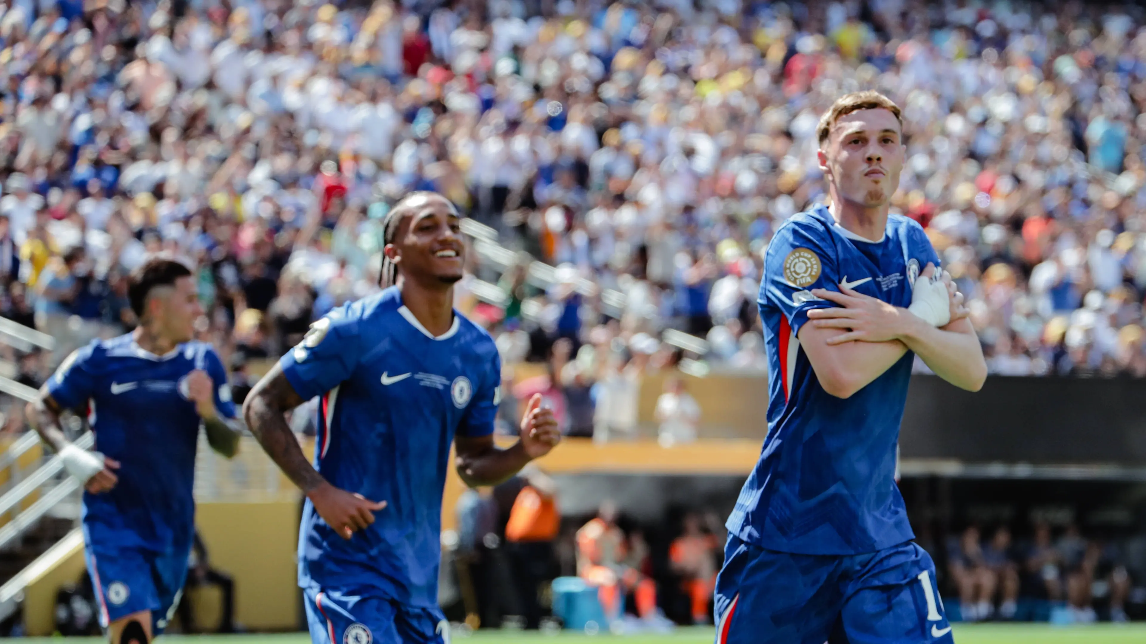 Cole PALMER of Chelsea celebrating his goal during the final football match of the FIFA Club World Cup 2025 between Paris Saint Germain (PSG) and Chelsea FC at MetLife stadium, on 13 July 2025 in New Jersey (USA).//BENAYACHEADIL_A22I0024/Credit:ADIL BENAYACHE/SIPA/2507132208 , ADIL BENAYACHE/SIPA