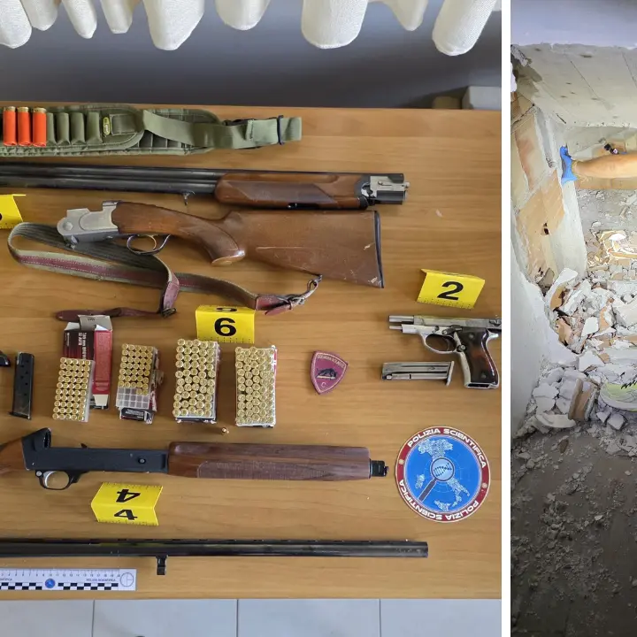 Catanzaro: fucili rubati, pistole con matricola abrasa e munizioni occultati\u00A0in un sottoscala. Blitz della polizia a Viale Isonzo\n