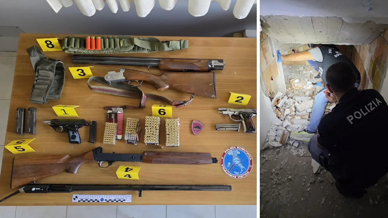 Catanzaro: fucili rubati, pistole con matricola abrasa e munizioni occultati\u00A0in un sottoscala. Blitz della polizia a Viale Isonzo\n