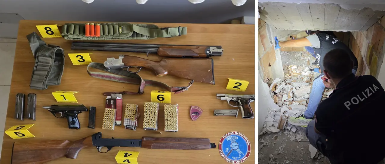 Catanzaro: fucili rubati, pistole con matricola abrasa e munizioni occultati\u00A0in un sottoscala. Blitz della polizia a Viale Isonzo\n