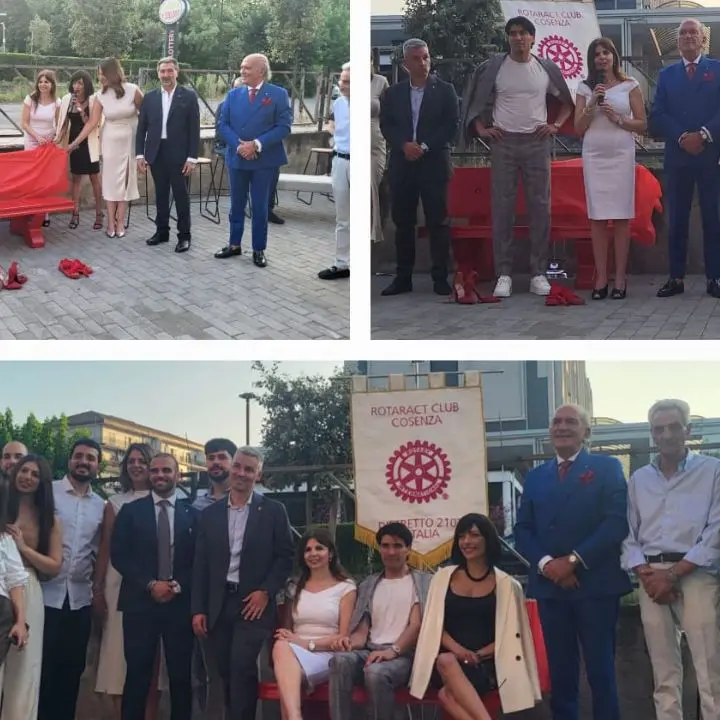 Rende, una panchina rossa in via Leonardo da Vinci
