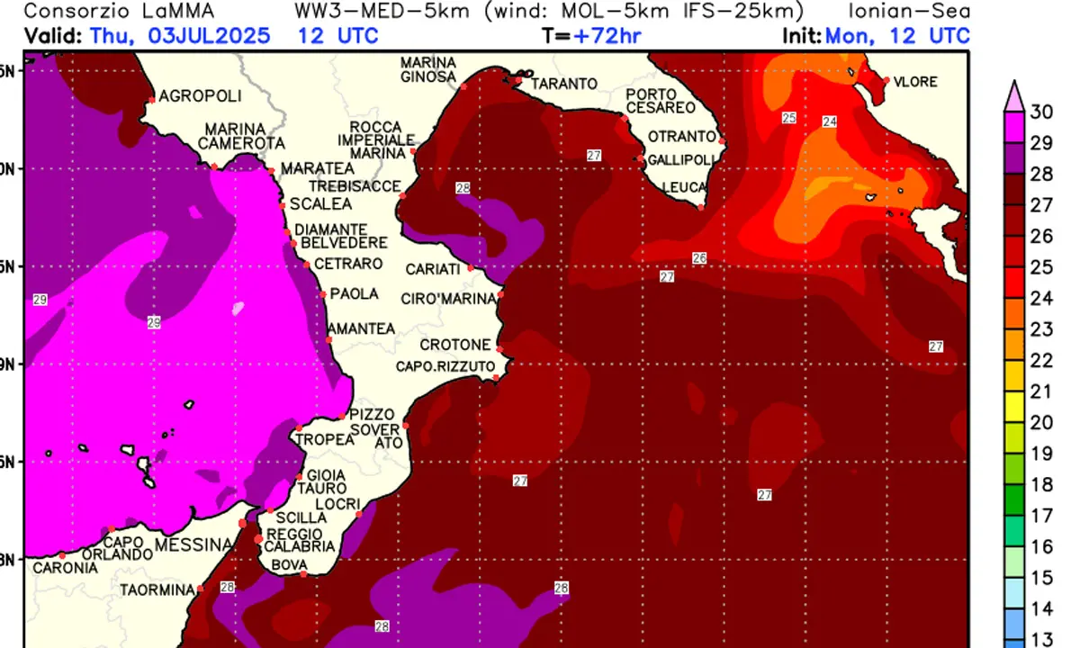 Meteo Cosenza, il mare è un brodo: temperature di 5° oltre la media!