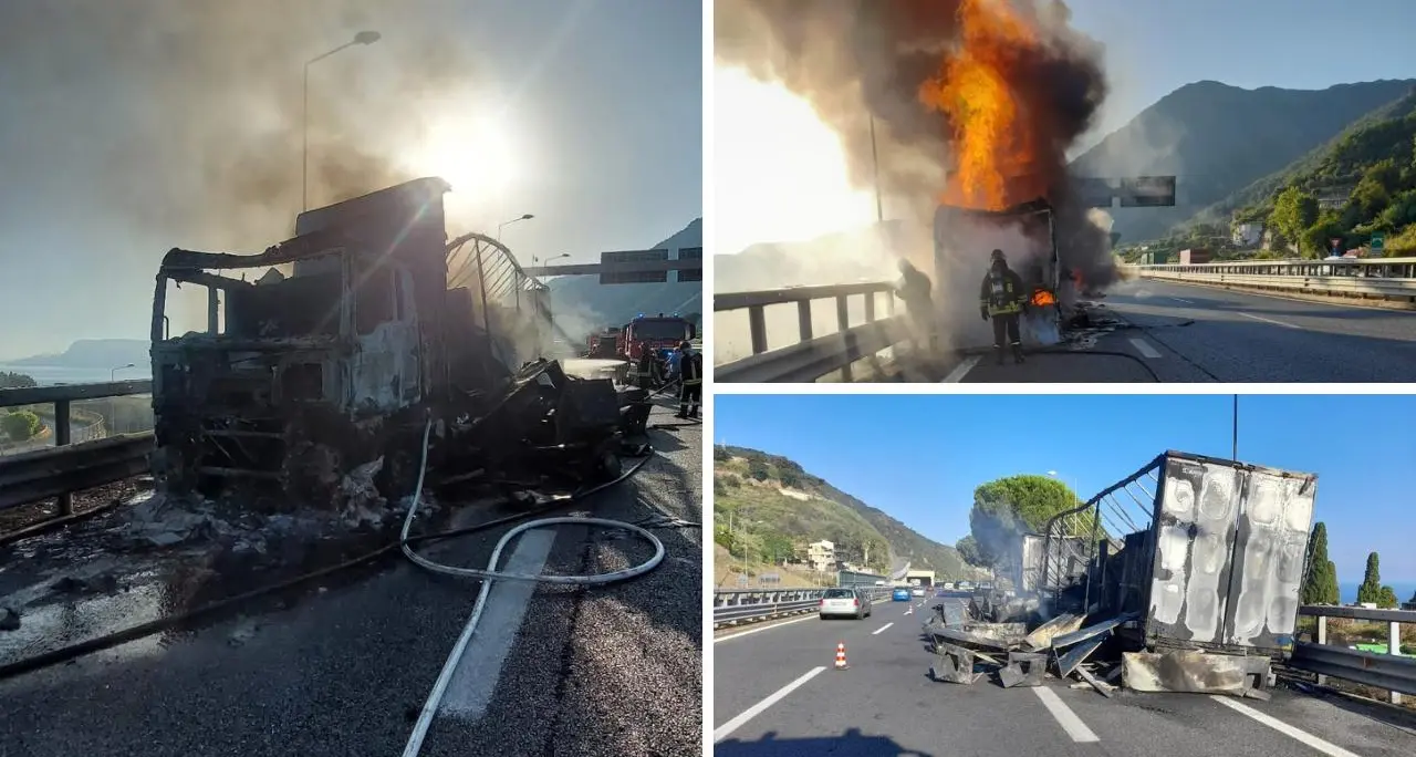 Scilla, camion distrutto dalle fiamme sull’autostrada: illeso il conducente\n