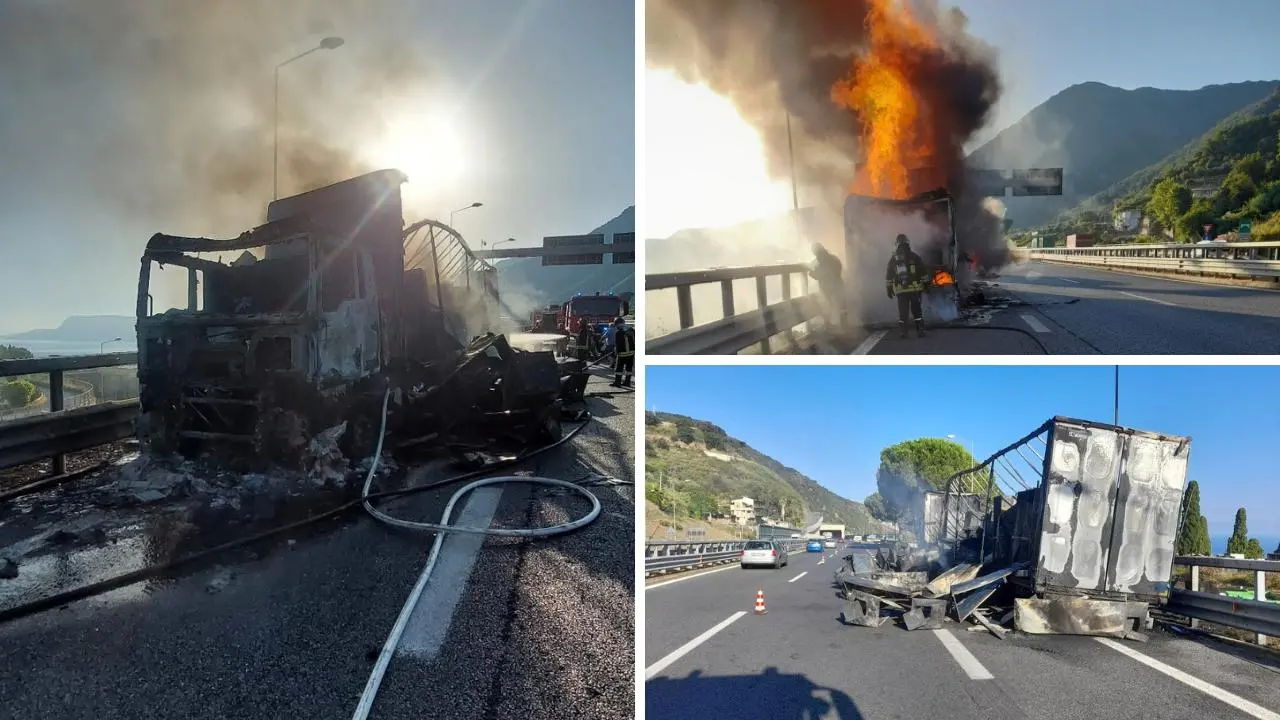 Scilla, camion distrutto dalle fiamme sull’autostrada: illeso il conducente\n