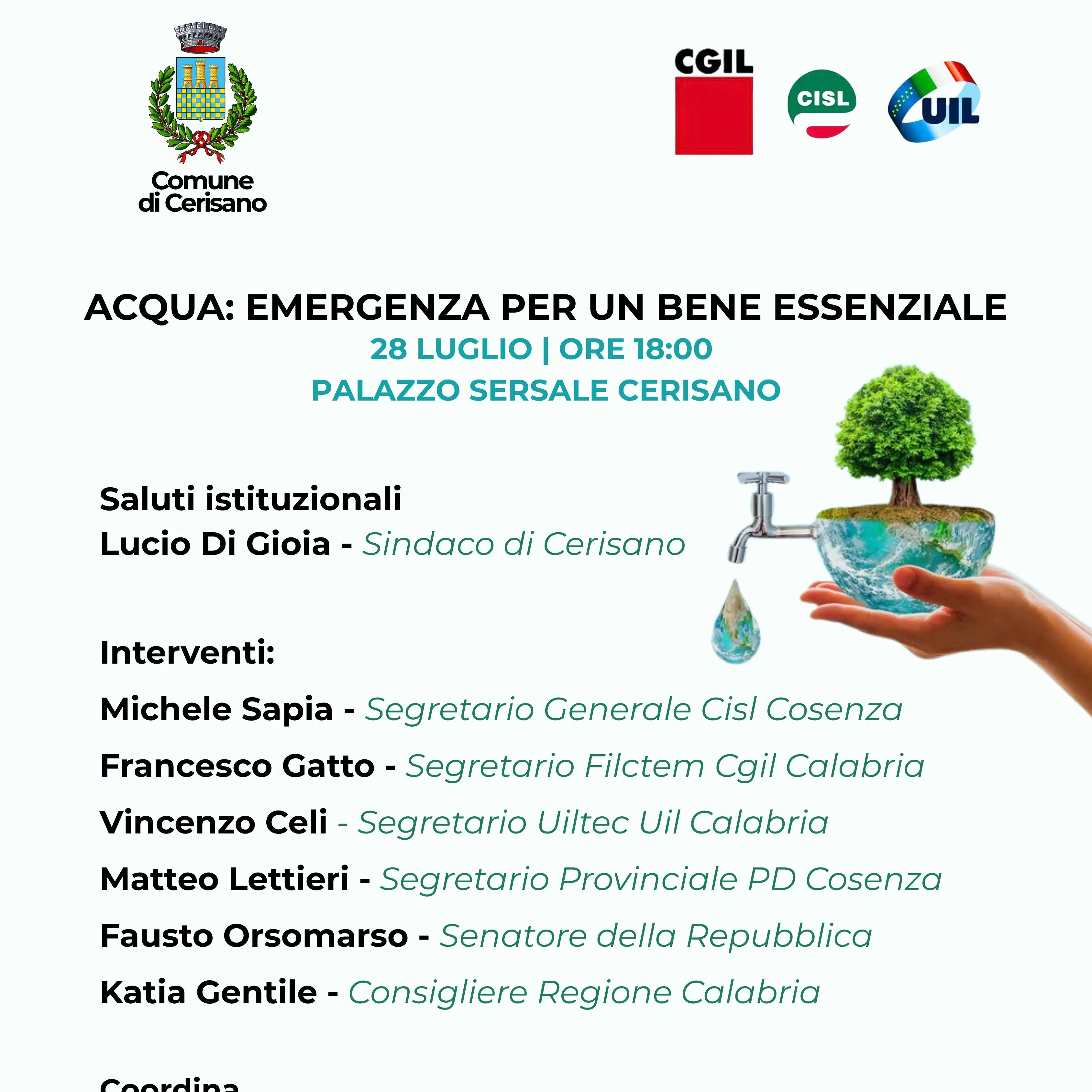 A Cerisano si discute dell’acqua come bene essenziale: politici e sindacati a confronto\n
