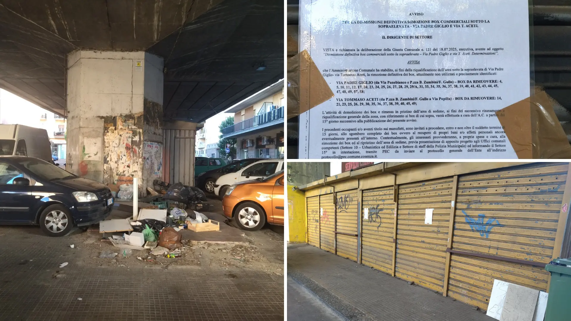 Cosenza, saranno rimossi 48 box sotto la soprelevata