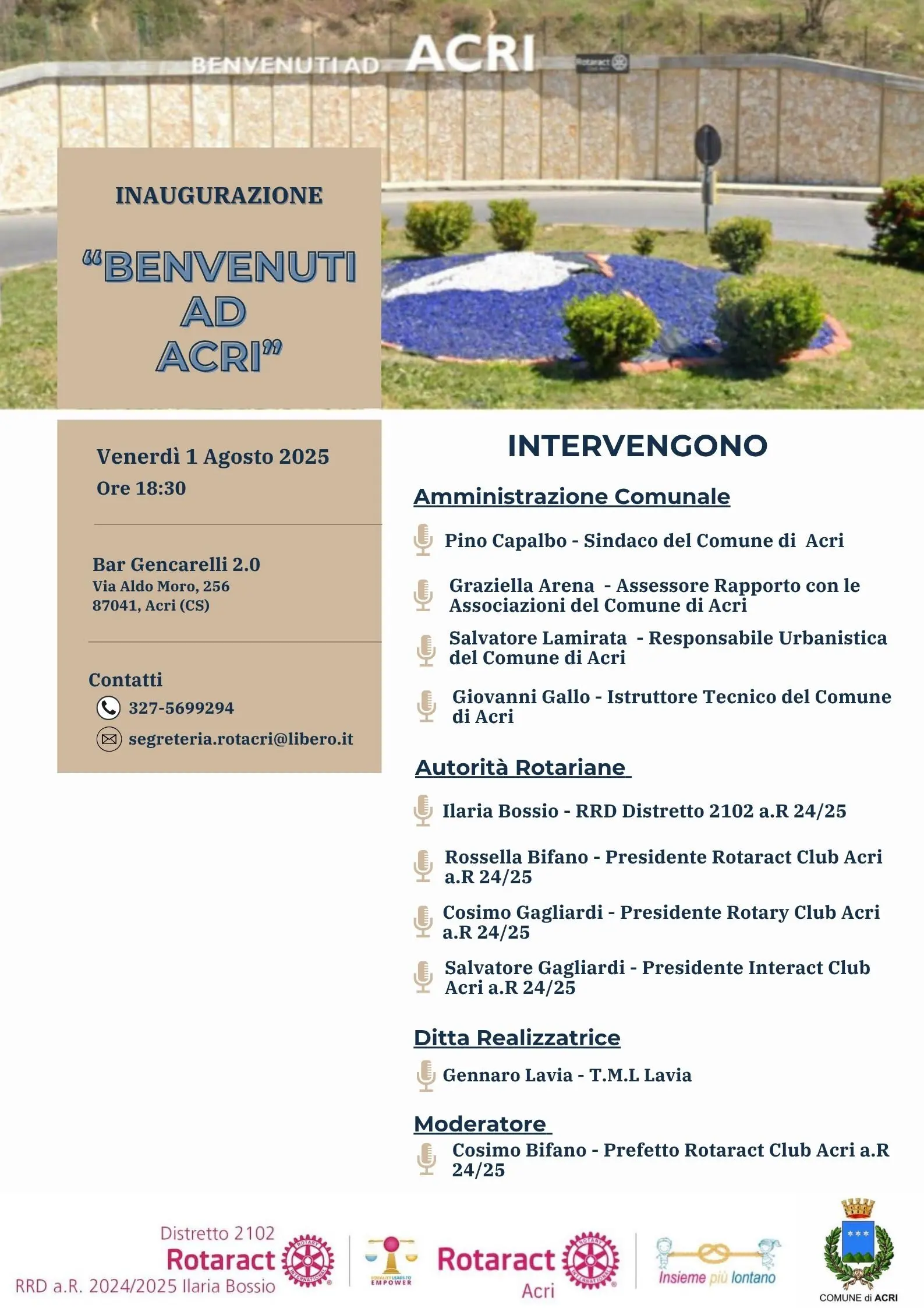 Acri ha un nuovo “biglietto da visita”, il regalo del Rotaract alla cittadinanza