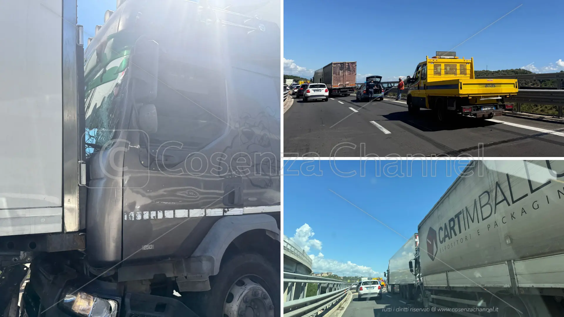 Incidente sull'A2 dopo Rogliano: tamponamento tra camion, traffico in tilt