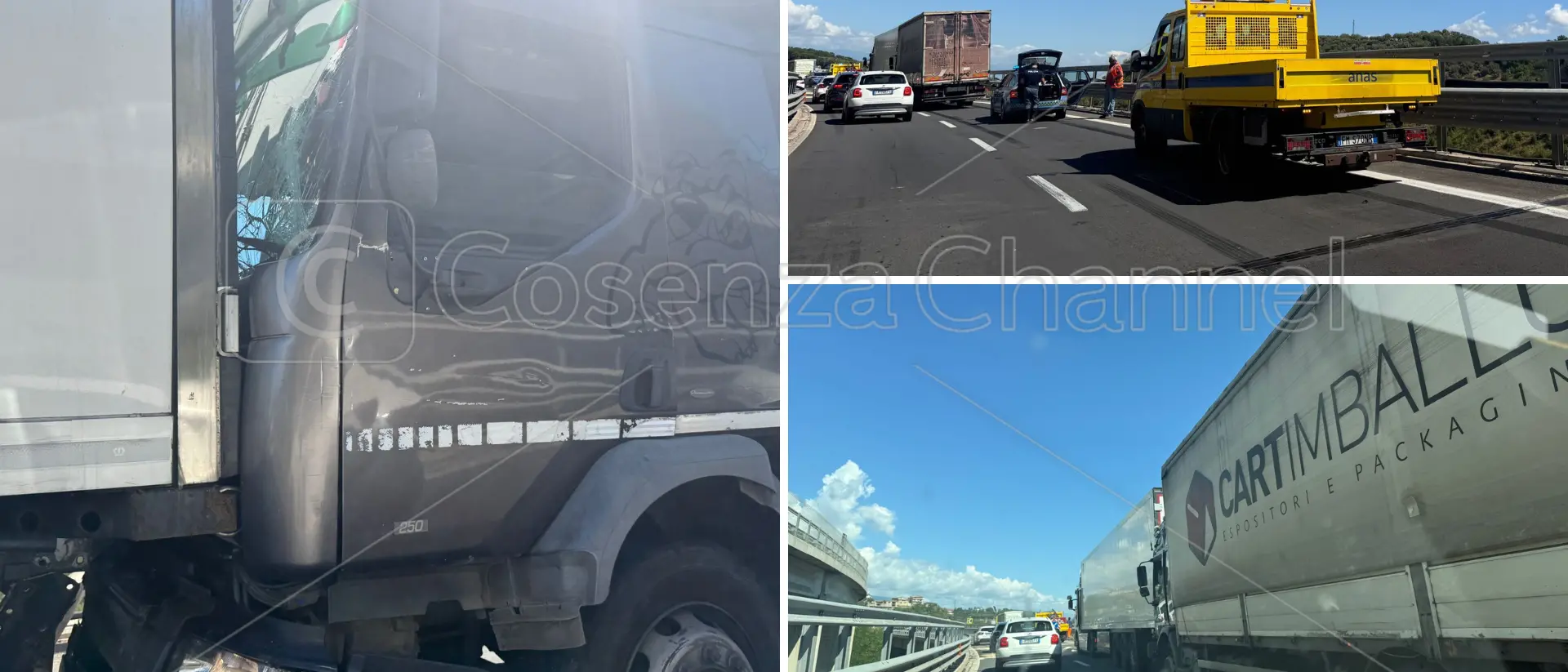 Incidente sull'A2 dopo Rogliano: tamponamento tra camion, traffico in tilt