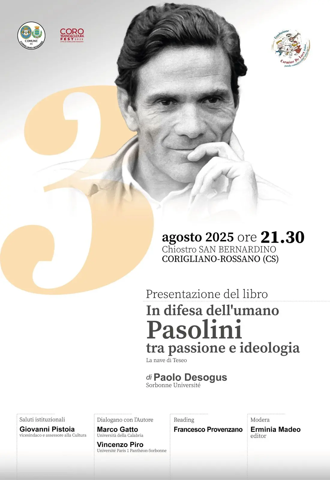 Rossano celebra Pasolini con un dialogo sulla sua eredità culturale\n