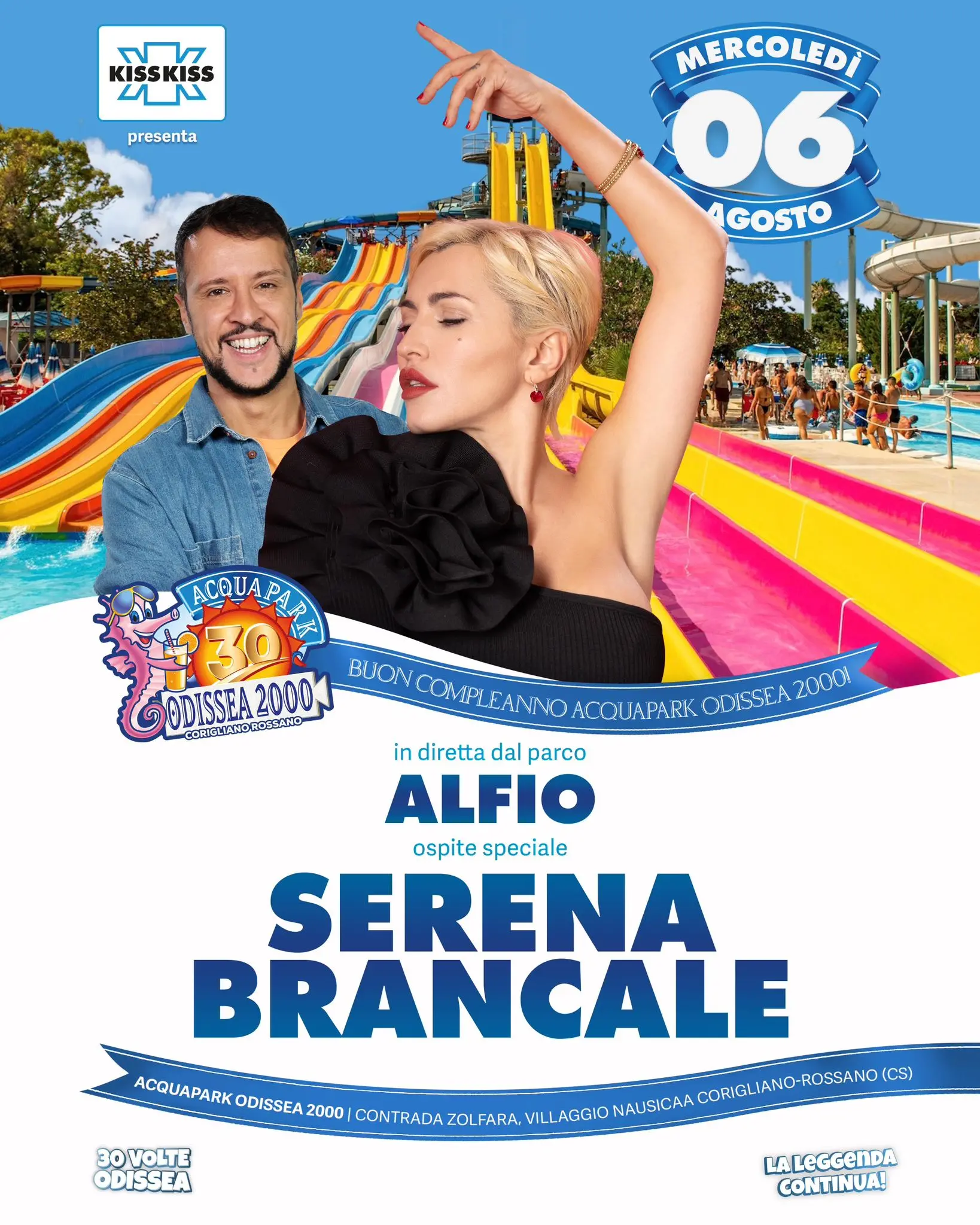 Serena Brancale arriva all’Acquapark di Corigliano Rossano: continua la festa per i 30 anni di Odissea 2000\n