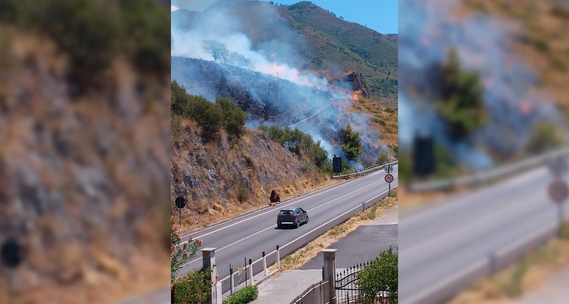 Praia, vasto incendio colpisce la collina che sovrasta la ss18\n