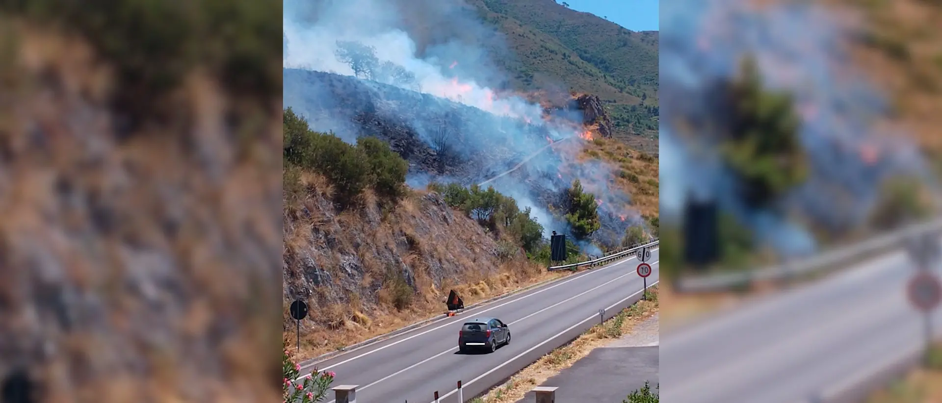 Praia, vasto incendio colpisce la collina che sovrasta la ss18\n