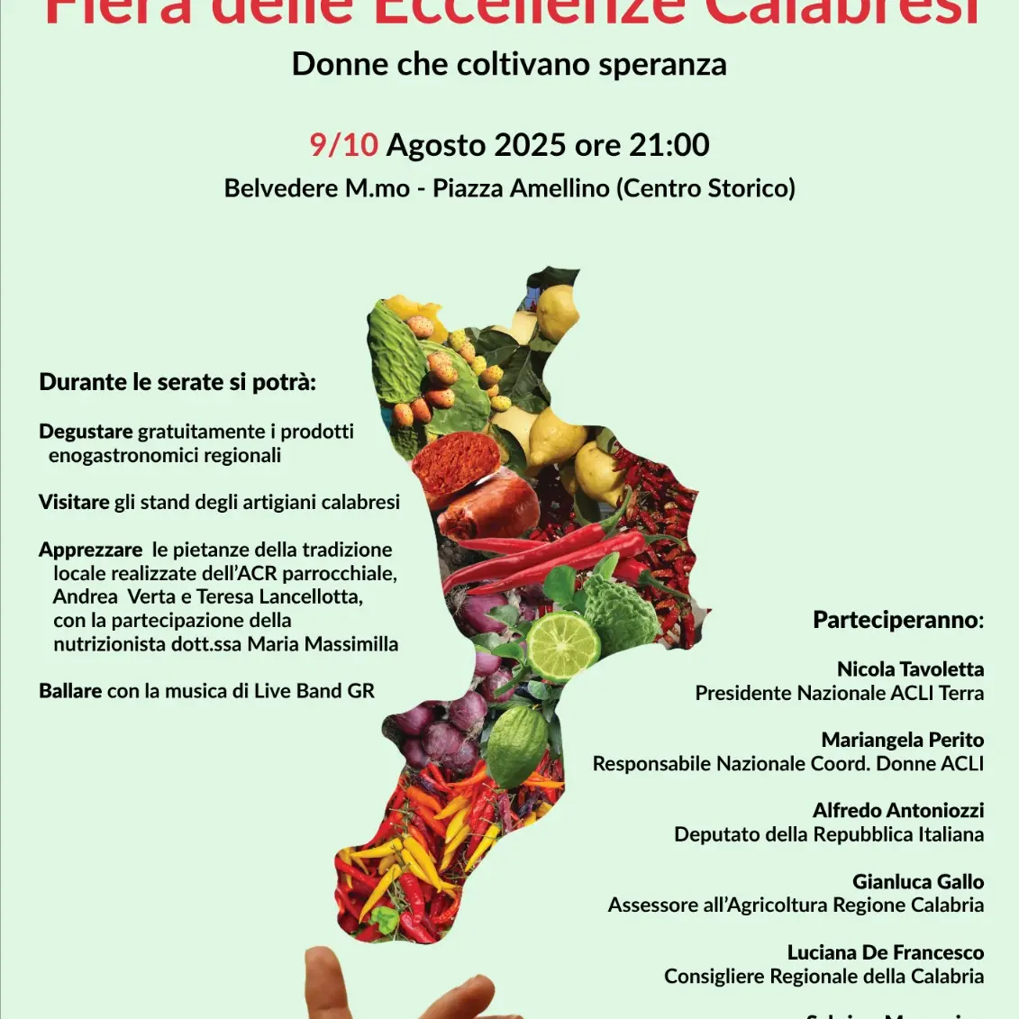 Belvedere Marittimo, torna la Fiera delle Eccellenze Calabresi: enogastronomia, artigianato e musica nel cuore del borgo tirrenico\n