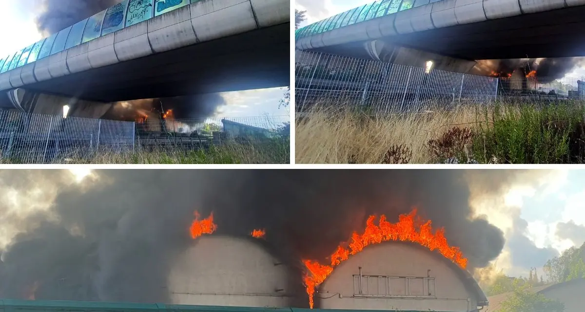 Rende, vasto incendio in un capannone vicino il Metropolis | FOTO E VIDEO\n