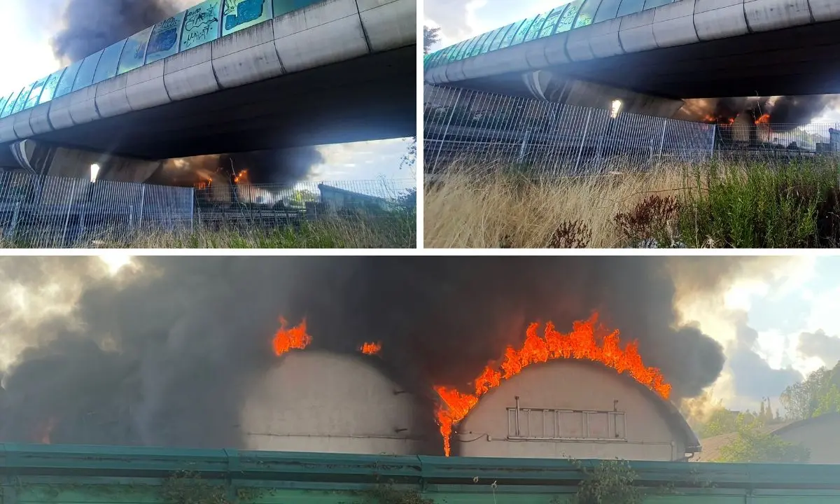 Rende, vasto incendio in un capannone vicino il Metropolis | FOTO E VIDEO\n