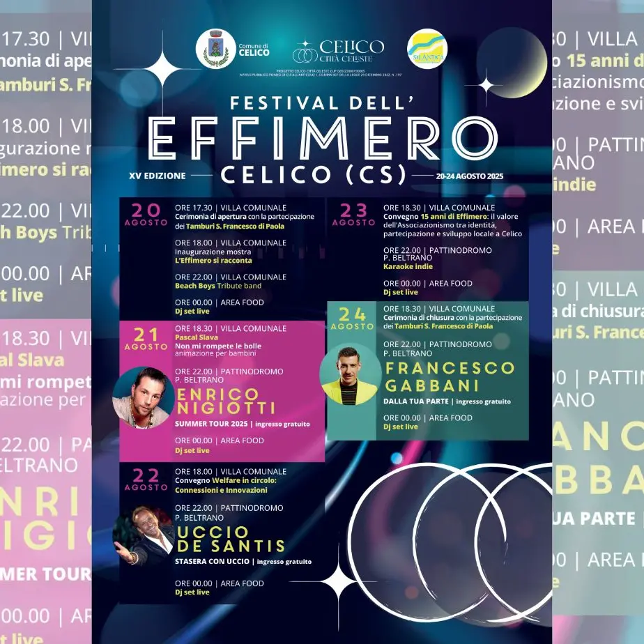 A Celico arrivano Nigiotti e Gabbani per il Festival dell’Effimero, cinque\u00A0giorni di festa nel cuore della Presila\n
