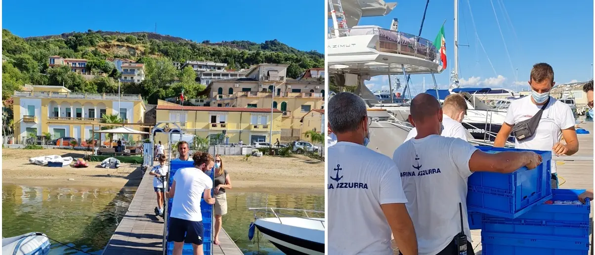 Lo yacht a vela più grande al mondo si rifornisce di prodotti tipici e saluta Vibo Marina