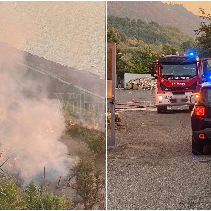 Incendio a Pizzo, a fuoco la collina vicino il supermercato Coop - Video