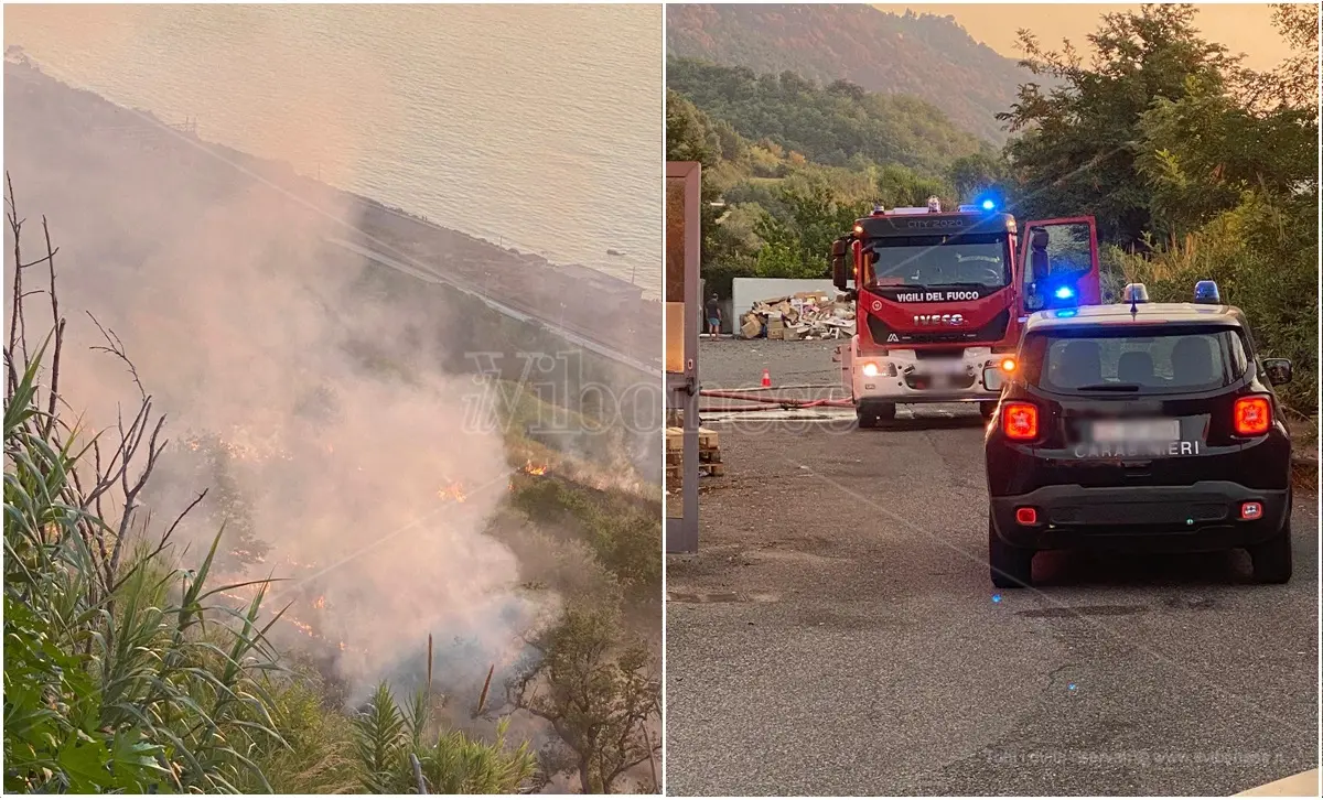 Incendio a Pizzo, a fuoco la collina vicino il supermercato Coop - Video