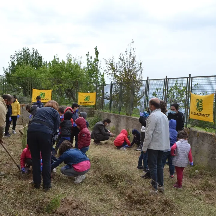 A Caroniti e Badia piantati alberi nei giardini delle scuole grazie a bambini e Legambiente