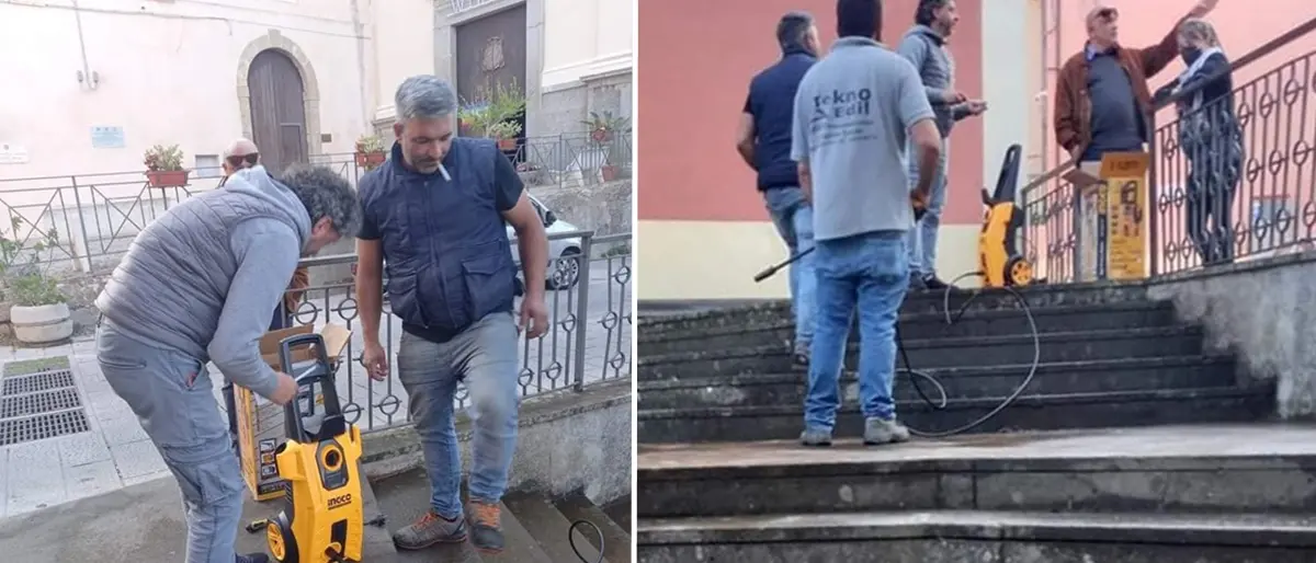 Nicotera, i volontari comunali riqualificano la scalinata davanti al Municipio