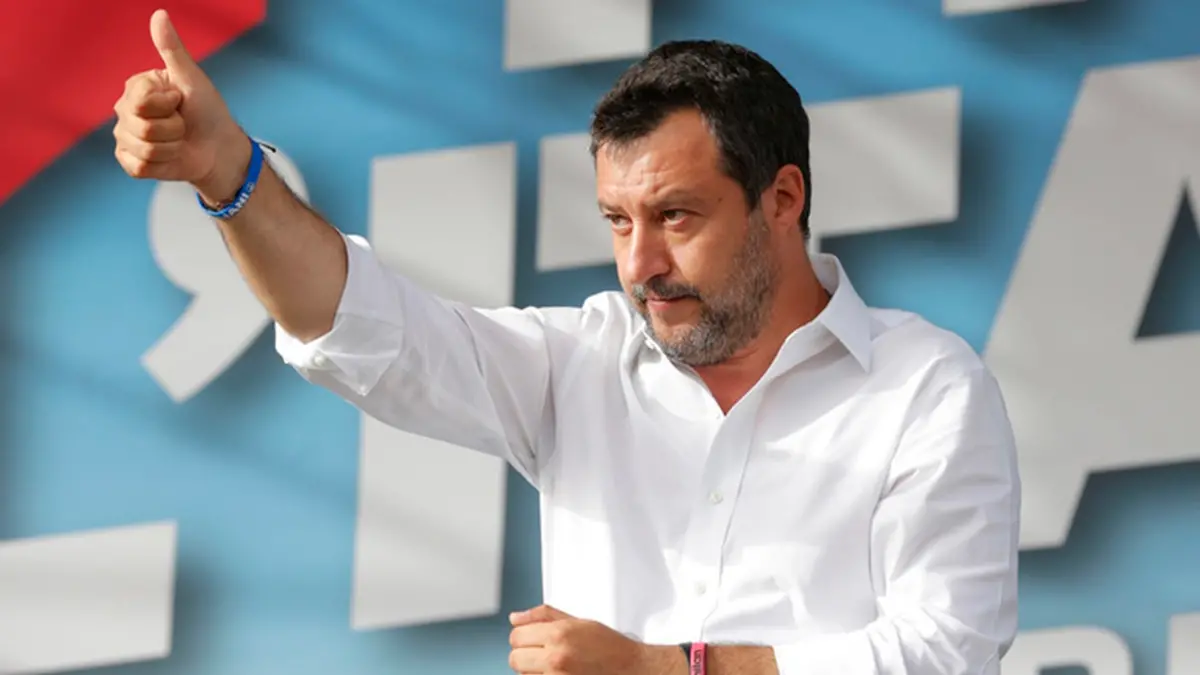 Matteo Salvini in piazza della Bocca della Verita\\u00E2\\u20AC\\u2122 durante la manifestazione della Lega \\u00E2\\u20AC\\u02DC\\u00E2\\u20AC\\u2122Prima l\\'Italia! Bella, libera, giusta\\u00E2\\u20AC\\u2122\\u00E2\\u20AC\\u2122, Roma, 19 Giugno 2021. ANSA/GIUSEPPE LAMI , ANSA