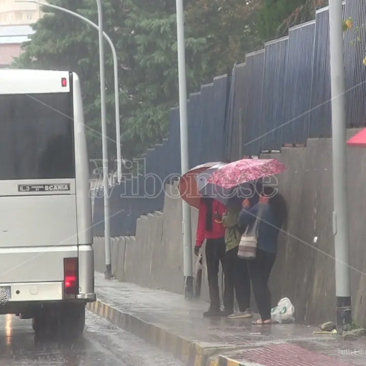 Vibo: aspettando il bus sotto la pioggia battente, i pendolari senza pensiline - Video