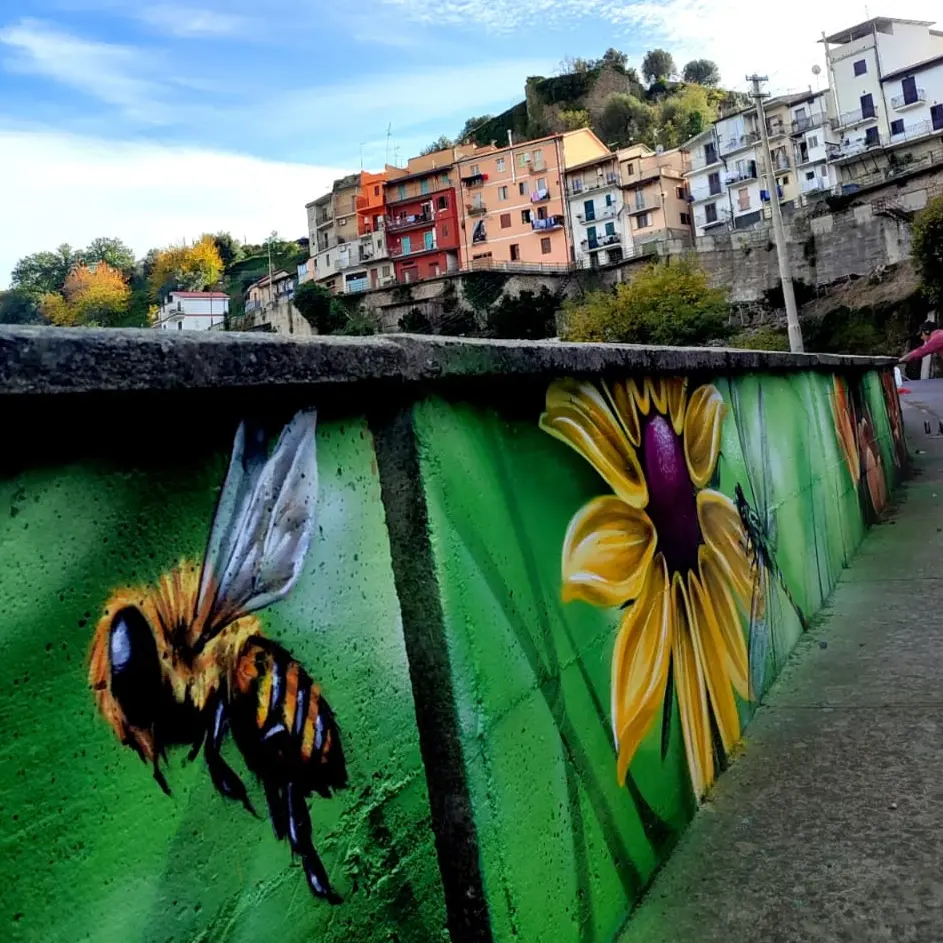 Arena, realizzato il murales più lungo d'Italia. Il sindaco: «Capolavoro che omaggia la bellezza del borgo»