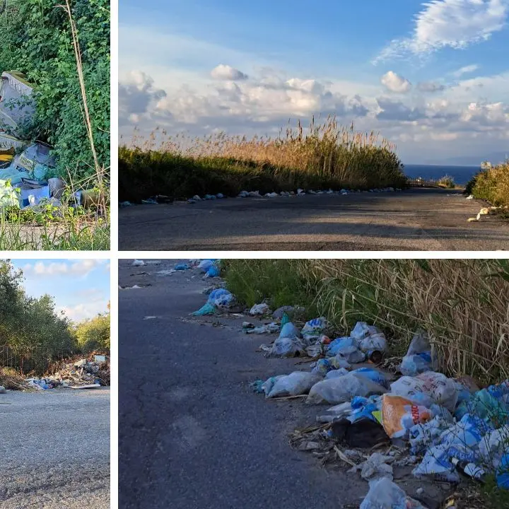 Il blu del mare vibonese, il golfo di Sant’Eufemia sullo sfondo e… una strada piena di rifiuti - Foto