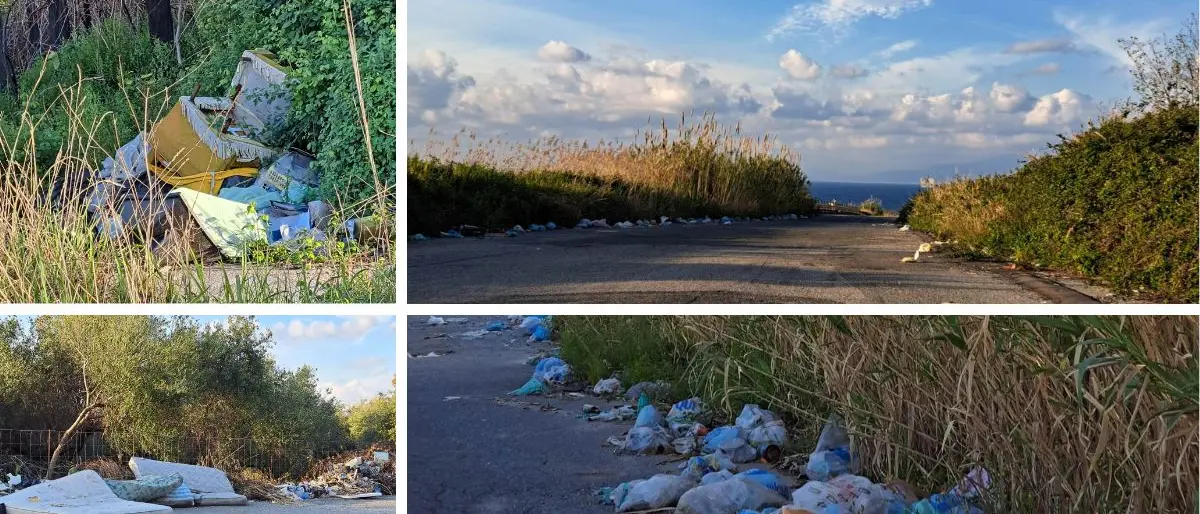 Il blu del mare vibonese, il golfo di Sant’Eufemia sullo sfondo e… una strada piena di rifiuti - Foto