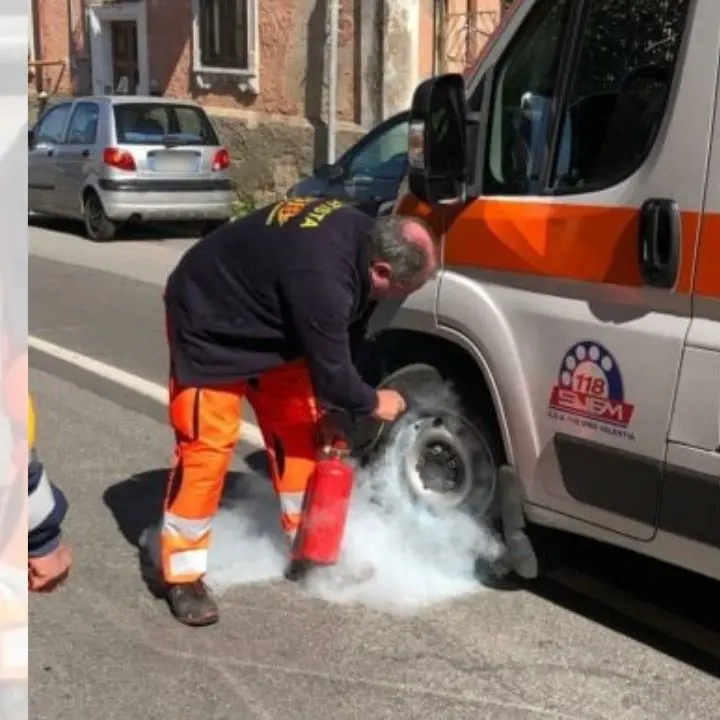 Incidente a Pizzo: arriva l'ambulanza ma una ruota va a fuoco