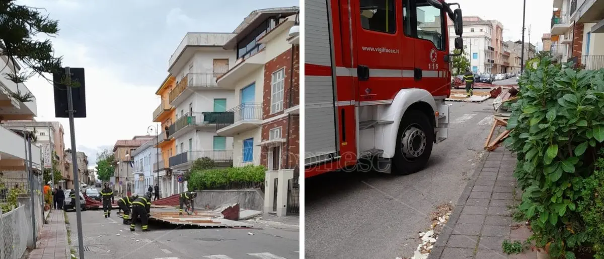 Vento a Briatico, danni ai tetti e pannelli per strada. Strada chiusa tra Serra e Soriano